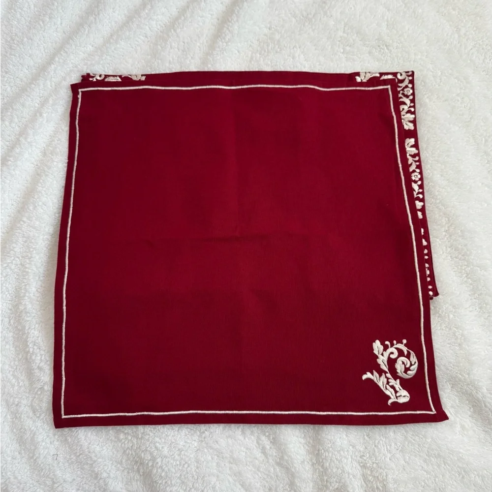 Williams Sonoma Burgundy & White Embroidered Napkins with Matching Placemat